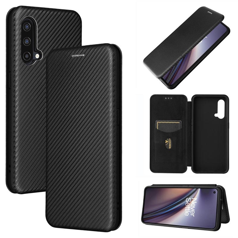 Funda Con Tapa Para Oneplus Nord Ce G Fibra De Carbon Negro