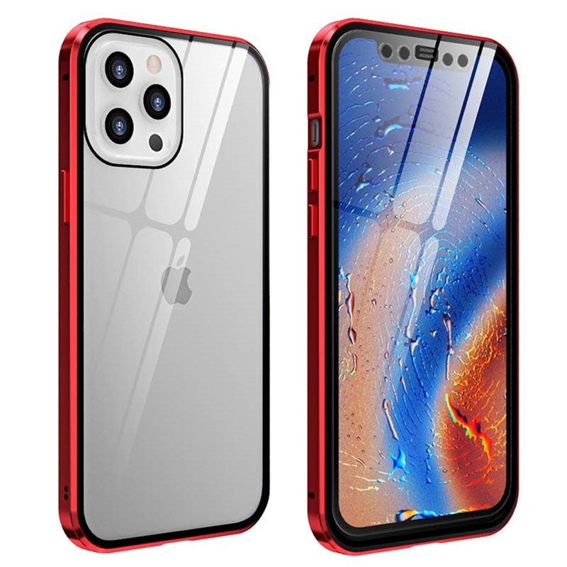 Carcasa Magnética con Cristal Templado para iPhone 12 Pro Max Rojo