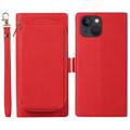 Funda Magnética 2-en-1 para iPhone 14 Plus con Cremallera - Estilo Cartera - Rojo