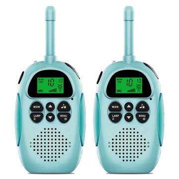 2Pcs DJ100 Niños Walkie Talkie Juguetes Niños Interphone Mini Transceptor de mano 3KM Alcance UHF Radio con cordón - Azul+Azul