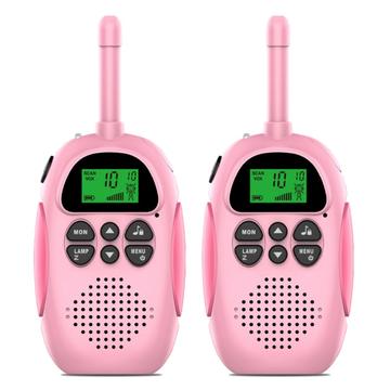 2Pcs DJ100 Niños Walkie Talkie Juguetes Niños Interphone Mini Transceptor de mano 3KM Alcance UHF Radio con cordón - Rosa+Rosa