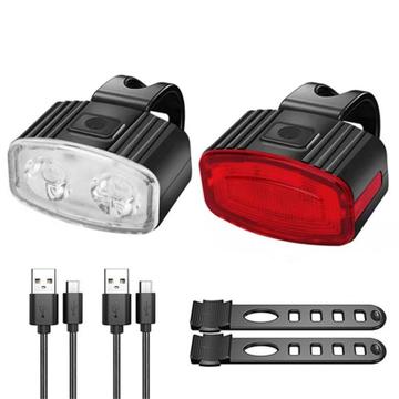 Juego de luces de bicicleta recargables por USB, luz LED delantera y trasera para bicicleta, faro USB, luz trasera de bicicleta - Juego rojo + blanco - 2 piezas