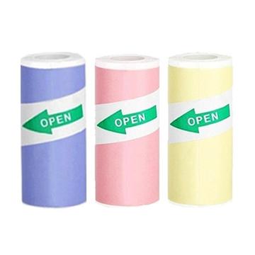 Papel de impresión térmico autoadhesivo de 3 rollos para impresoras - 57x25mm - Azul / Rosa / Amarillo