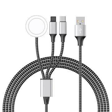 Cable de carga trenzado 3 en 1 - Type-C, Lightning, Apple Watch - 1.2m