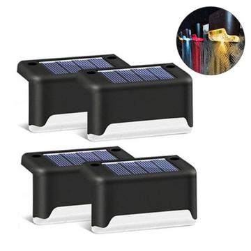 Luces solares para escaleras, lámpara LED para exteriores, resistente al agua, con brillo de color, iluminación para escalones de cubierta, lámpara para escaleras, patio, camino, jardín, 4 unidades. - Negro