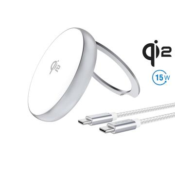 Cargador Inalámbrico Rápido con Soporte 4smarts Qi2 - MagSafe Compatible - 15W - Blanco / Plateado