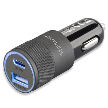 Cargador Rápido con Doble Puerto USB 4smarts QC3.0 para Coche - 6A - Gris