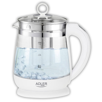 Adler AD 1299 Hervidor de vidrio 1.5l - con control de temp. e infusor de té (Embalaje abierta - Bulk Satisfactorio)