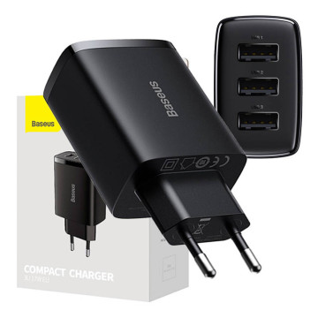 Cargador rápido compacto Baseus CCXJ020101, 3x USB, 17W