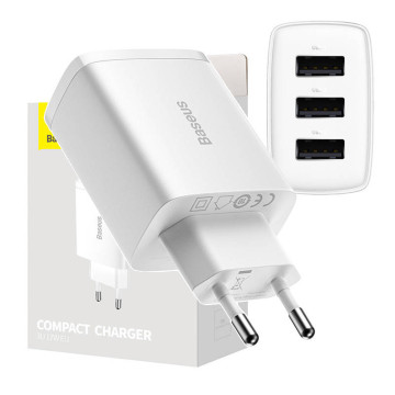 Cargador rápido compacto Baseus CCXJ020102, 3x USB, 17W