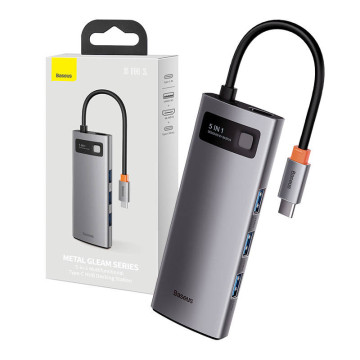 Hub 5en1 Baseus Metal Gleam Series CAHUB-CX0G, USB-C a 3x USB 3.0 + HDMI + USB-C PD