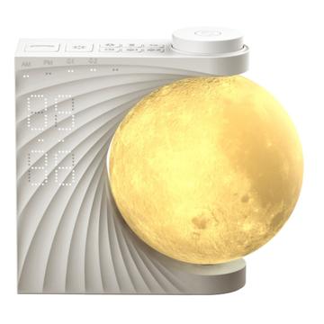 A320 Moon Night Light con ruido blanco, doble alarma e iluminación ambiental - Enchufe UE - Blanco