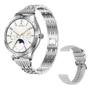 AK60 Correa de Acero + Correa de Silicona Reloj Inteligente Mujer Monitorización de Salud Bluetooth Llamada Pulsera Inteligente - Plata