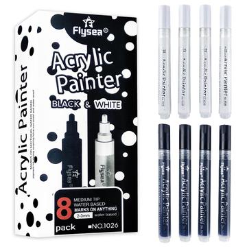 Marcadores de pintura acrílica - 8 uds. - Negro / Blanco