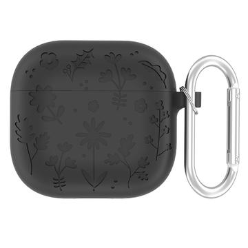 Funda de silicona líquida AirPods 4 con estampado de flores y mosquetón