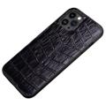 Carcasa Recubierta de Cuero Crocodile Series para iPhone 14 Pro - Negro