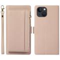 Funda Magnética 2-en-1 para iPhone 14 con Cremallera - Estilo Cartera - Beige