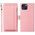 Funda Magnética 2-en-1 para iPhone 14 con Cremallera - Estilo Cartera - Rosa