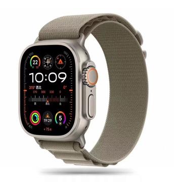 Correa Apple Watch Series Ultra 2/Ultra/9/8/SE (2022)/7/SE/6/5/4/3/2/1 Tech-Protect Nylon Pro - 49mm/45mm/44mm/42mm - Titanio / Oliva