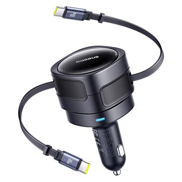 Cargador de coche Baseus Enjoyment Max - Cables retráctiles USB-C duales de 60W, diseño giratorio - Negro