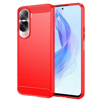 Carcasa de TPU Cepillada para Honor 90 Lite/X50i - Fibra de Carbono - Rojo