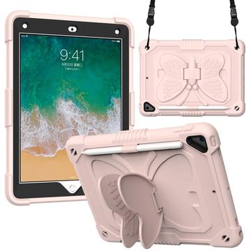 Funda en forma de mariposa de PC + silicona con correa para el hombro para iPad de 9,7 pulgadas (2018)/(2017)/iPad Air 2 - Rosa