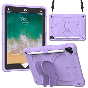 Funda en forma de mariposa de PC + silicona con correa para el hombro para iPad de 9,7 pulgadas (2018)/(2017)/iPad Air 2 - Púrpura