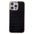 Carcasa Recubierta de Cuero para iPhone 14 Pro Max - Serie Cocodrilo - Negro