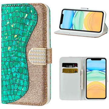 Funda Croco Bling para iPhone 11 - Estilo Cartera - Dorado