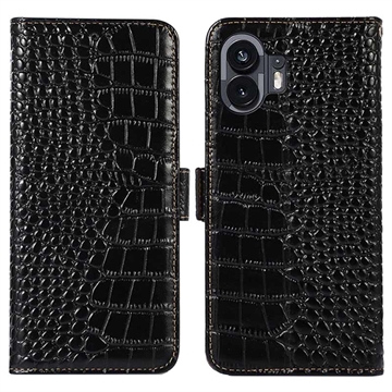 Funda Crocodile con RFID para Nothing Phone (2) - Estilo Cartera - Negro