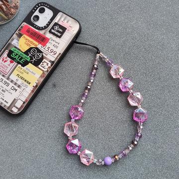 Pulsera para teléfono con cuentas de cristal - 30cm - Rosa