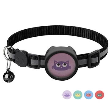 Linda Funda de Silicona Apple Airtag con Collar Reflectante y Pegatinas para Mascotas - Negro