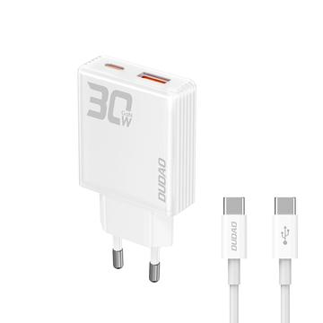 Dudao A30EUT Cargador de pared GaN de 30W con cable USB-C - Blanco