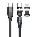 E7 Cable magnético 3 en 1 con rotación de 540 grados - USB-C, Lightning, MicroUSB - 1m - Negro