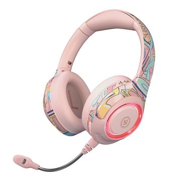 EL-A2 Auriculares plegables para juegos Auriculares Graffiti Cool con micrófono Auriculares Bluetooth de diadema - Rosa