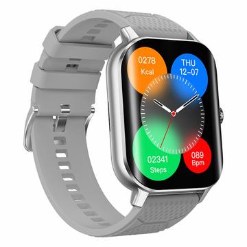 F12 Reloj inteligente con pantalla curva de 2,02 pulgadas y codificador Pulsera inteligente con llamadas Bluetooth y monitorización de la salud - Plata / Gris