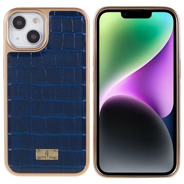 Carcasa Recubierta Fierre Shann Electrochapada para iPhone 14 Plus - Cocodrilo - Azul