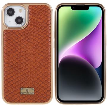 Carcasa Recubierta Fierre Shann Electrochapada para iPhone 14 Plus - Piel de Serpiente - Marrón