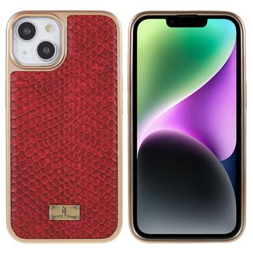 Carcasa Recubierta Fierre Shann Electrochapada para iPhone 14 Plus - Piel de Serpiente - Rojo