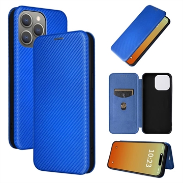 Funda con Tapa para iPhone 15 Pro - Fibra de Carbon - Blue