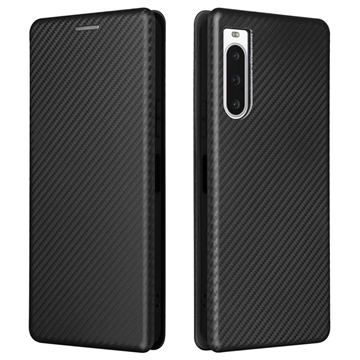 Funda con Tapa para Sony Xperia 10 V - Fibra de Carbon - Negro