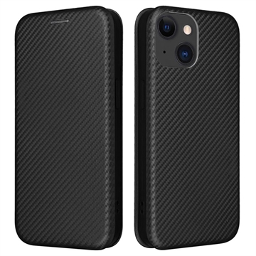 Funda con Tapa para iPhone 15 - Fibra de Carbon - Negro