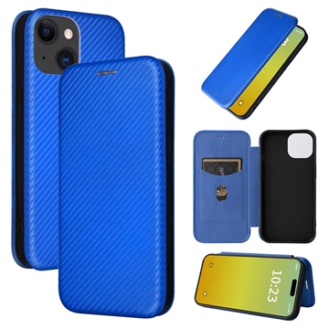 Funda con Tapa para iPhone 15 Plus - Fibra de Carbon - Azul