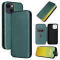 Funda con Tapa para iPhone 15 Plus - Fibra de Carbon - Verde