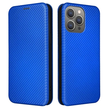 Funda con Tapa para iPhone 15 Pro Max - Fibra de Carbon - Azul