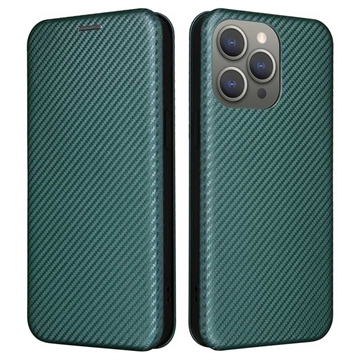 Funda con Tapa para iPhone 15 Pro Max - Fibra de Carbon - Verde