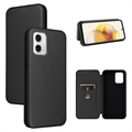 Funda con Tapa para Motorola Moto G73 - Fibra de Carbon - Negro