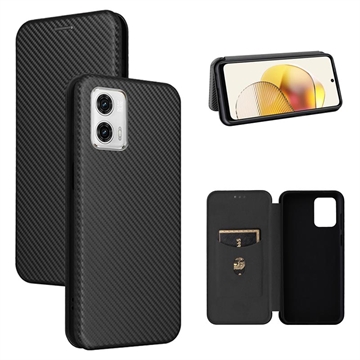 Funda con Tapa para Motorola Moto G73 - Fibra de Carbon