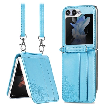 Carcasa con Correa Floral Print para Samsung Galaxy Z Flip5 - Azul