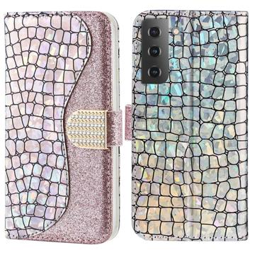 Funda Croco Bling para Samsung Galaxy S23 5G - Estilo Cartera - Rosa Dorado